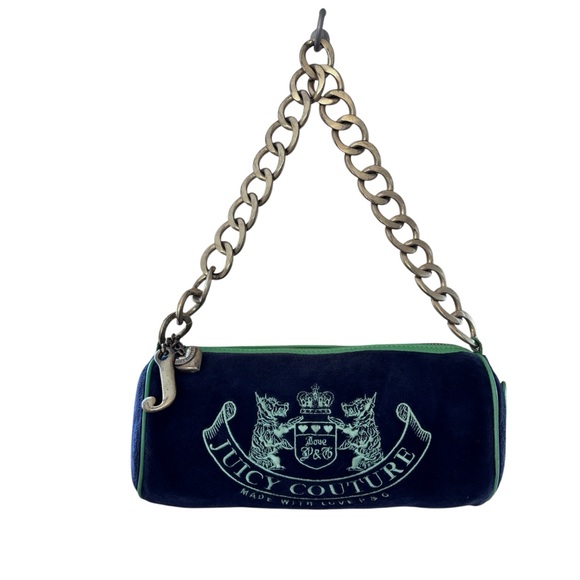 Juicy Couture Y2K Navy Blue Velvet Vintage Barrel Bag